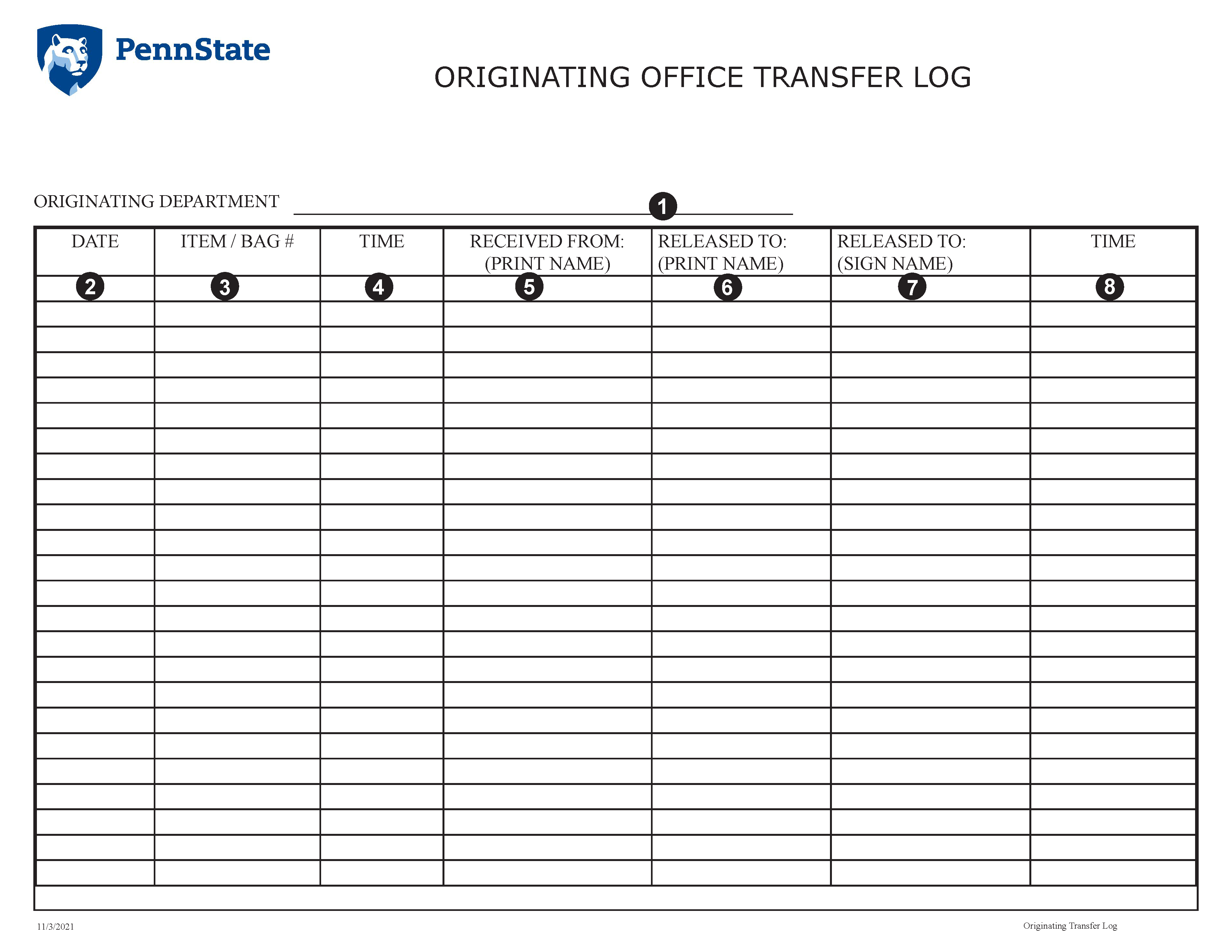 Image of Originating Office Transfer Log
